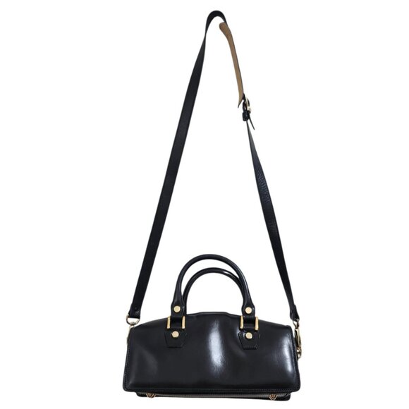 Francesco Rogani Black Leather Structured Handbag Gold Hardware Top Handle - Picture 4 of 16